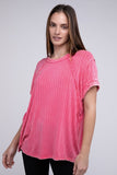 Ribbed Raglan Boat-Neck Top