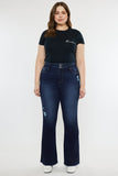 Plus High Rise Double WB Fray Hem Flare Jeans