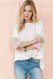 Ribbed Stripe Drop shoulder half sleeve top blouse