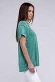 Ribbed Raglan Boat-Neck Top