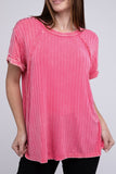Ribbed Raglan Boat-Neck Top