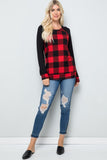 Plus Plaid Solid Contrast Long Sleeve Top