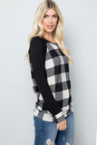 Plus Plaid Solid Contrast Long Sleeve Top