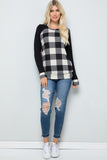 Plus Plaid Solid Contrast Long Sleeve Top