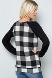 Plus Plaid Solid Contrast Long Sleeve Top