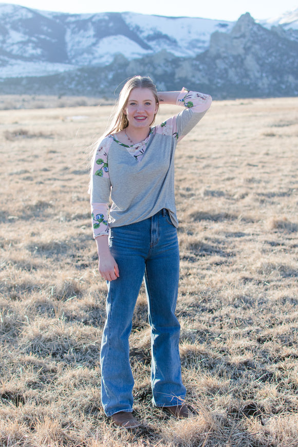 Floral Color Block Sleeve Tunic