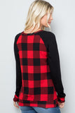 Plus Plaid Solid Contrast Long Sleeve Top